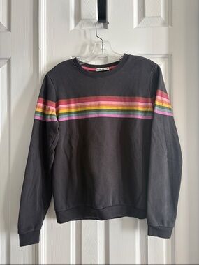 Marine Layer Rainbow Stripe Sweatshirt Womens Small Charcoal Grey Crewneck Retro